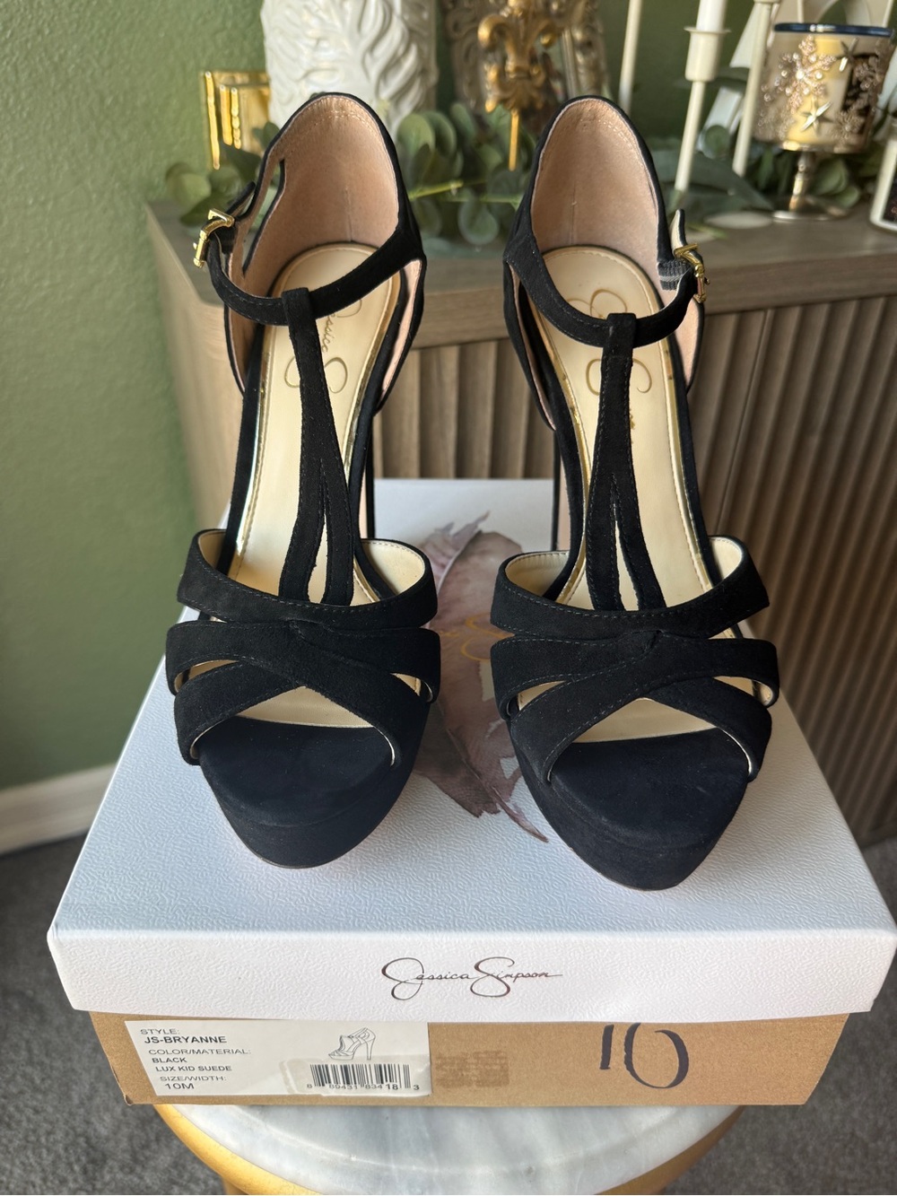 Jessica Simpson Black Suede T-Strap Platform Heels